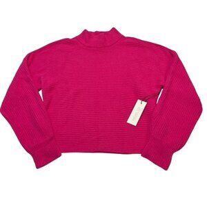 Rachel Zoe Sweater L Hot Pink Ribbed Knit Cropped Mock Neck Soft Athleisure